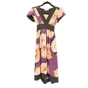 ANTHROPOLOGIE Corey Lynn Calter 100% Silk Chabana Floral Midi Dress Purple Sz 0